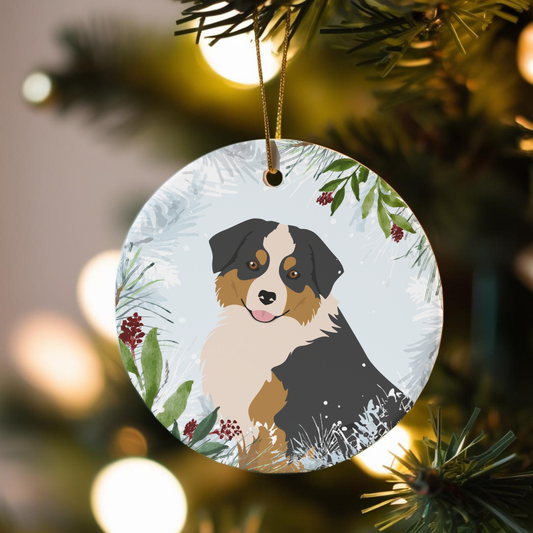 Miniature American Shepherd Dog Ceramic Christmas Ornaments