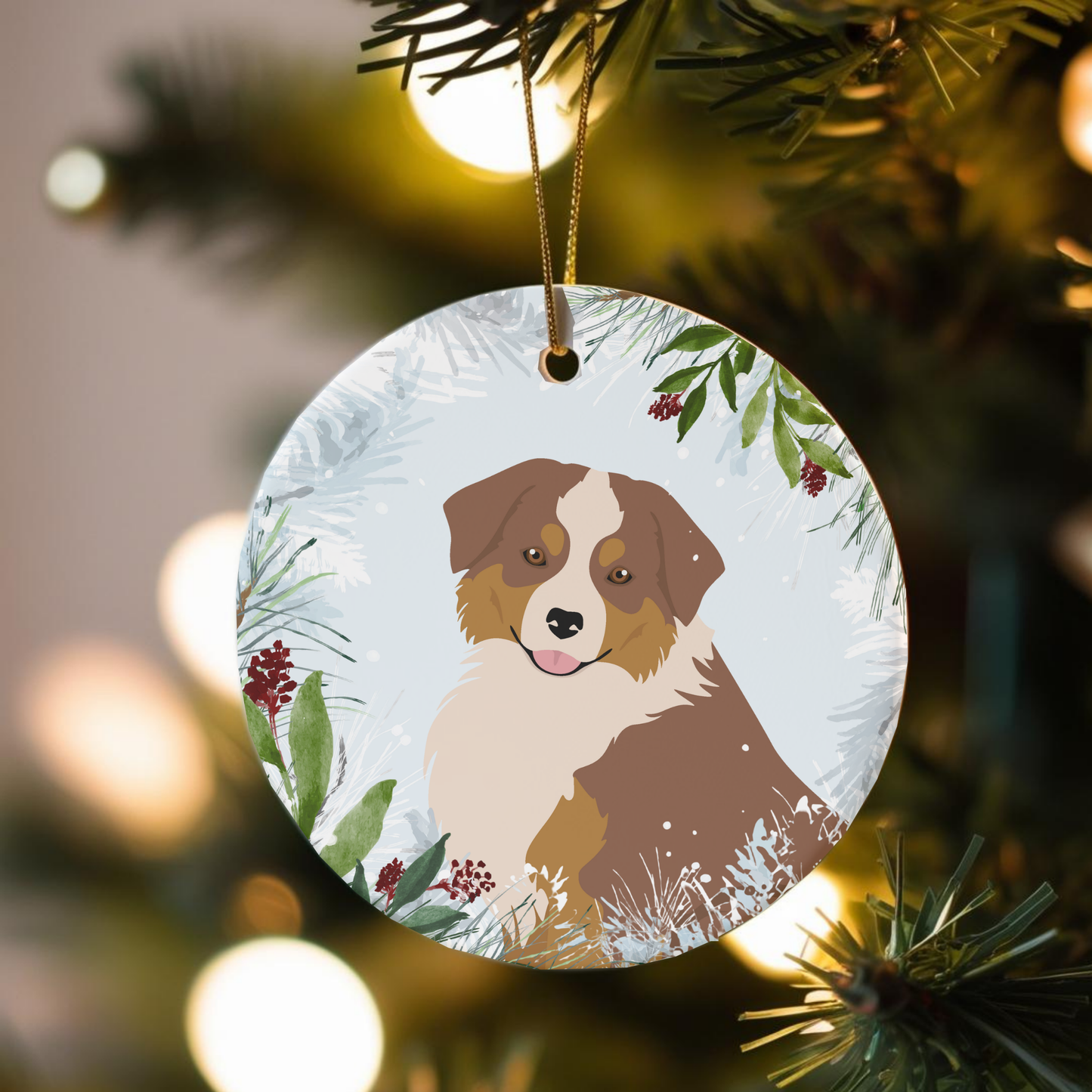 Miniature American Shepherd Dog Ceramic Christmas Ornaments