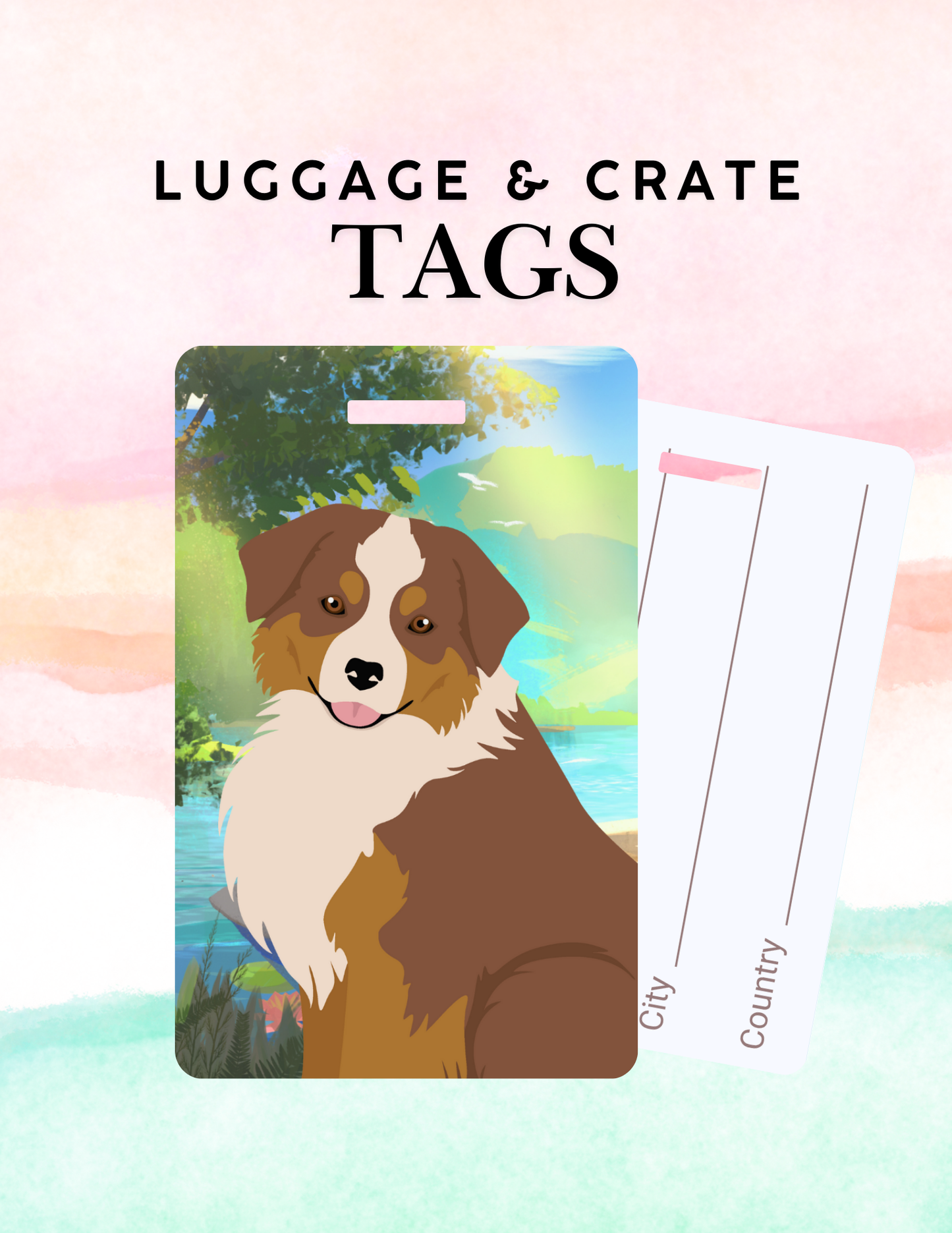 Miniature American Shepherd Dog Metal Luggage/ Crate Tag