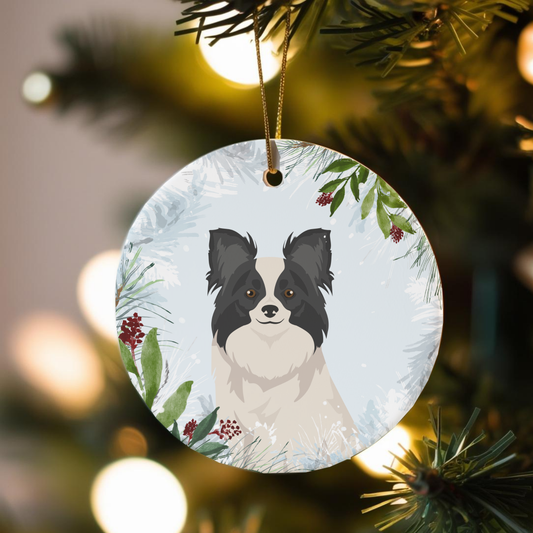 Papillon Dog Ceramic Christmas Ornaments