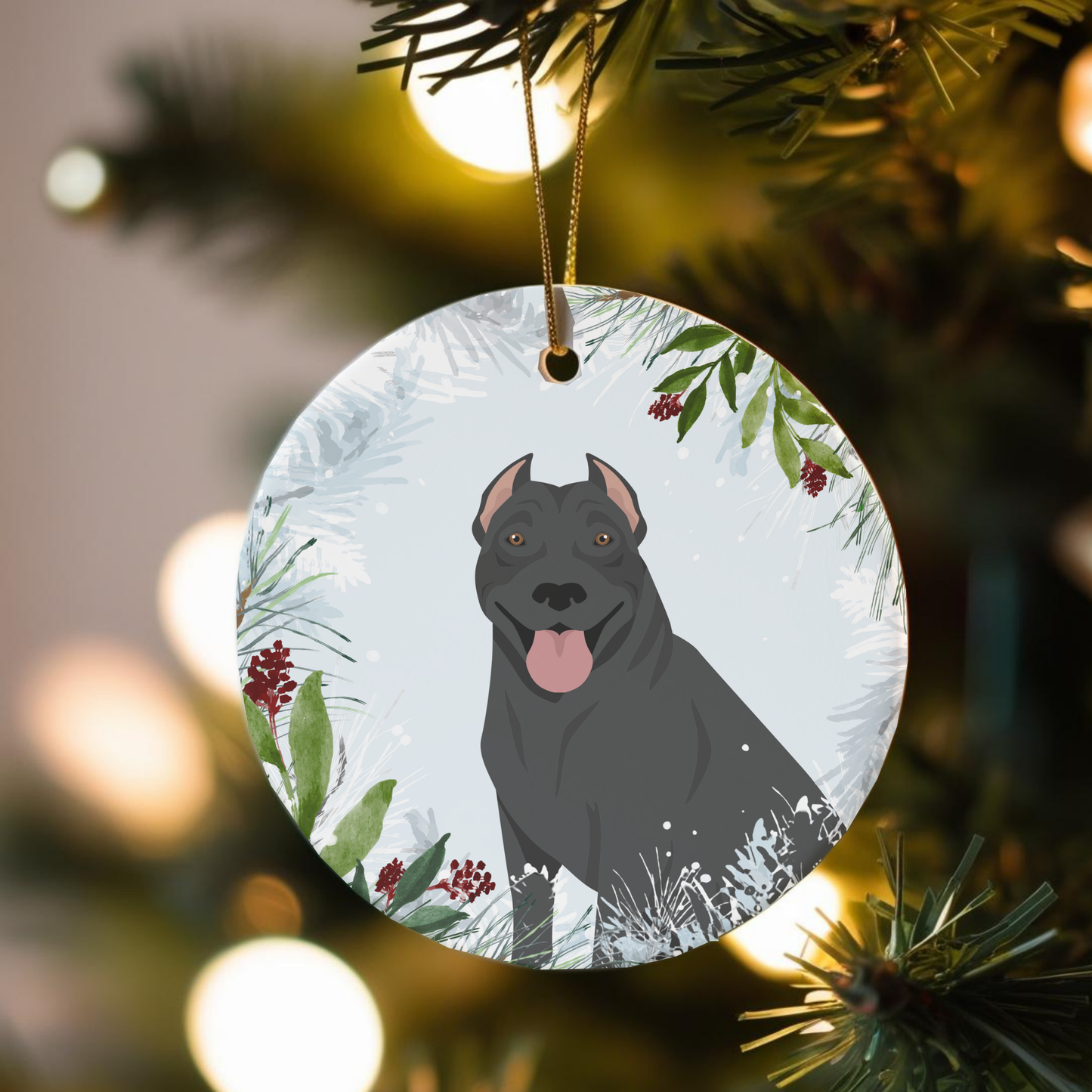 Pit Bull Dog Ceramic Christmas Ornaments