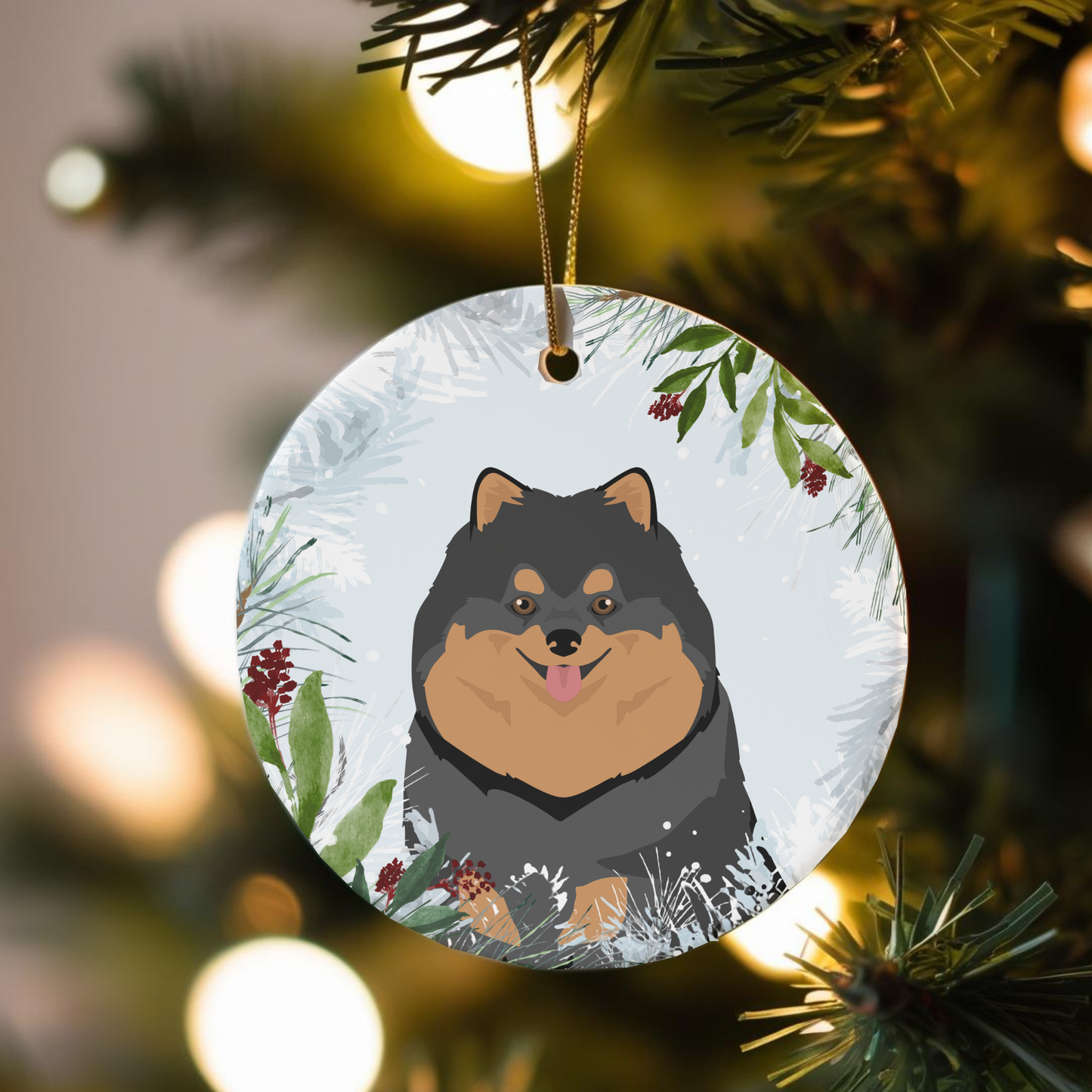 Pomeranian Dog Ceramic Christmas Ornaments