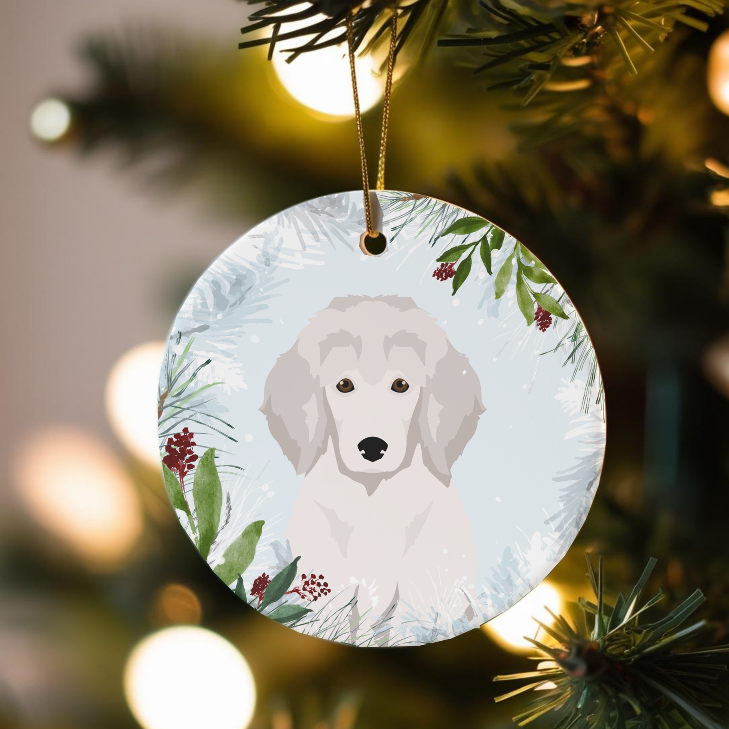 Poodle Dog Ceramic Christmas Ornaments