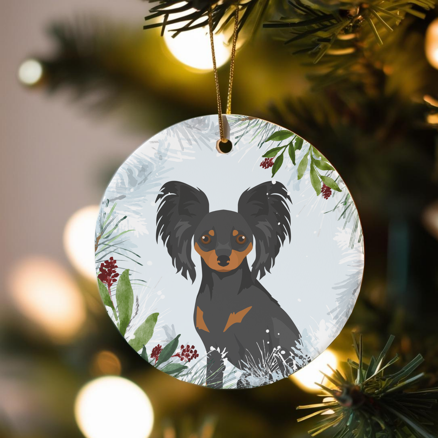 Russian Toy Terrier Dog Ceramic Christmas Ornaments