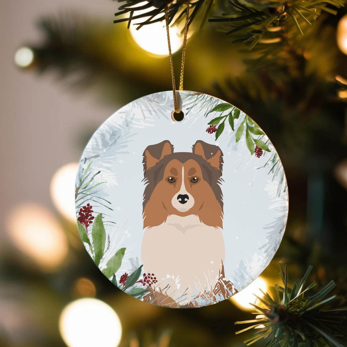 Shetland Sheepdog Dog Ceramic Christmas Ornaments
