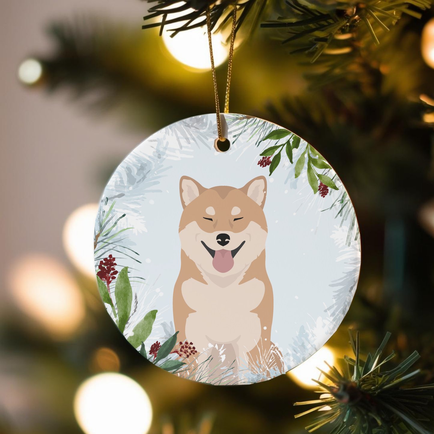 Shiba Inu Dog Ceramic Christmas Ornaments