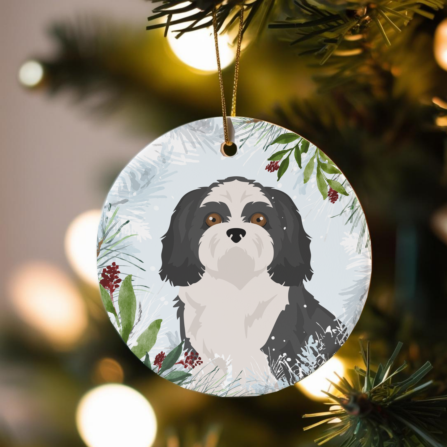 Shih Tzu Dog Ceramic Christmas Ornamen