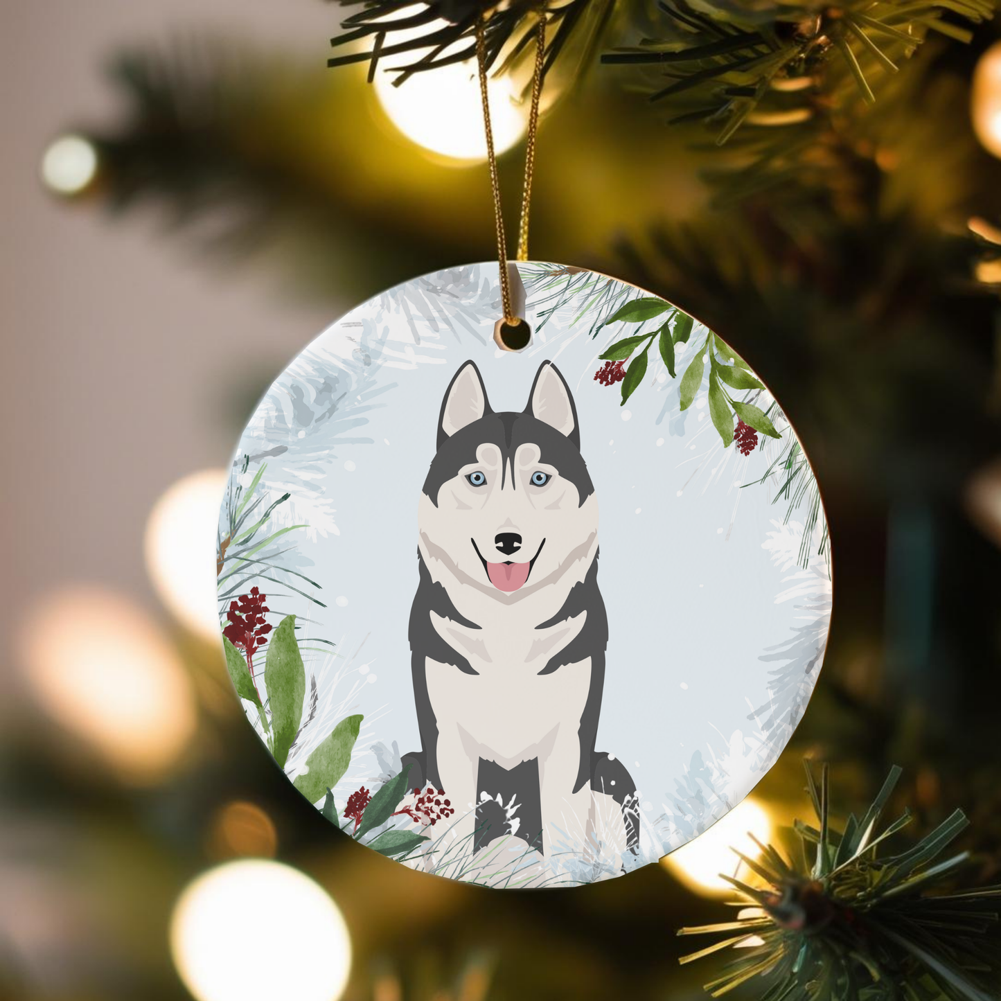 Siberian Husky Dog Ceramic Christmas Ornamen