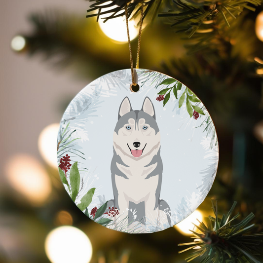 Siberian Husky Dog Ceramic Christmas Ornamen
