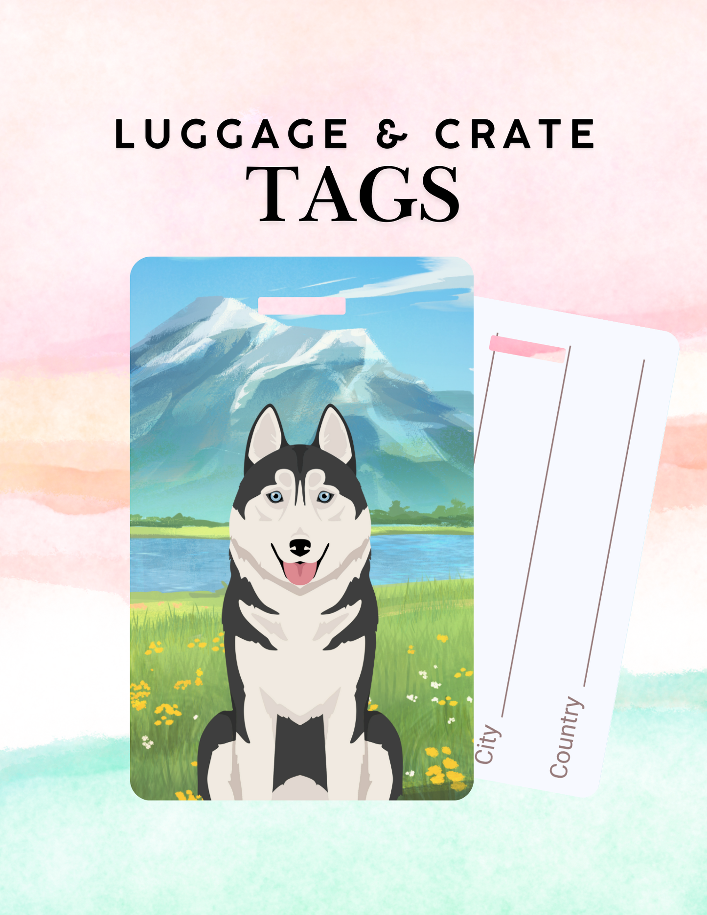 Siberian Husky Dog Metal Luggage/ Crate Tag