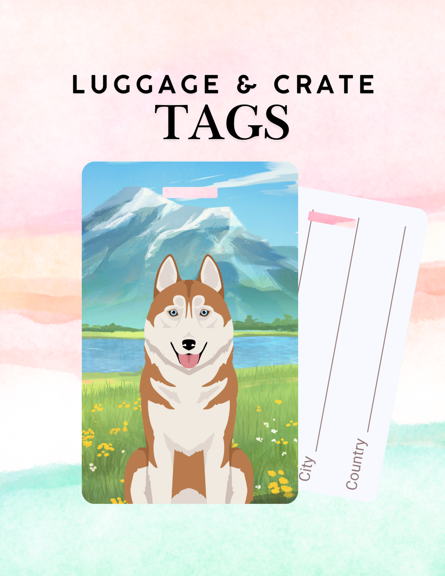 Siberian Husky Dog Metal Luggage/ Crate Tag
