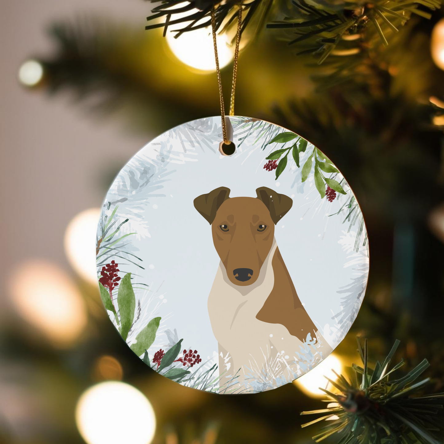 Smooth Fox Terrier Dog Ceramic Christmas Ornamen
