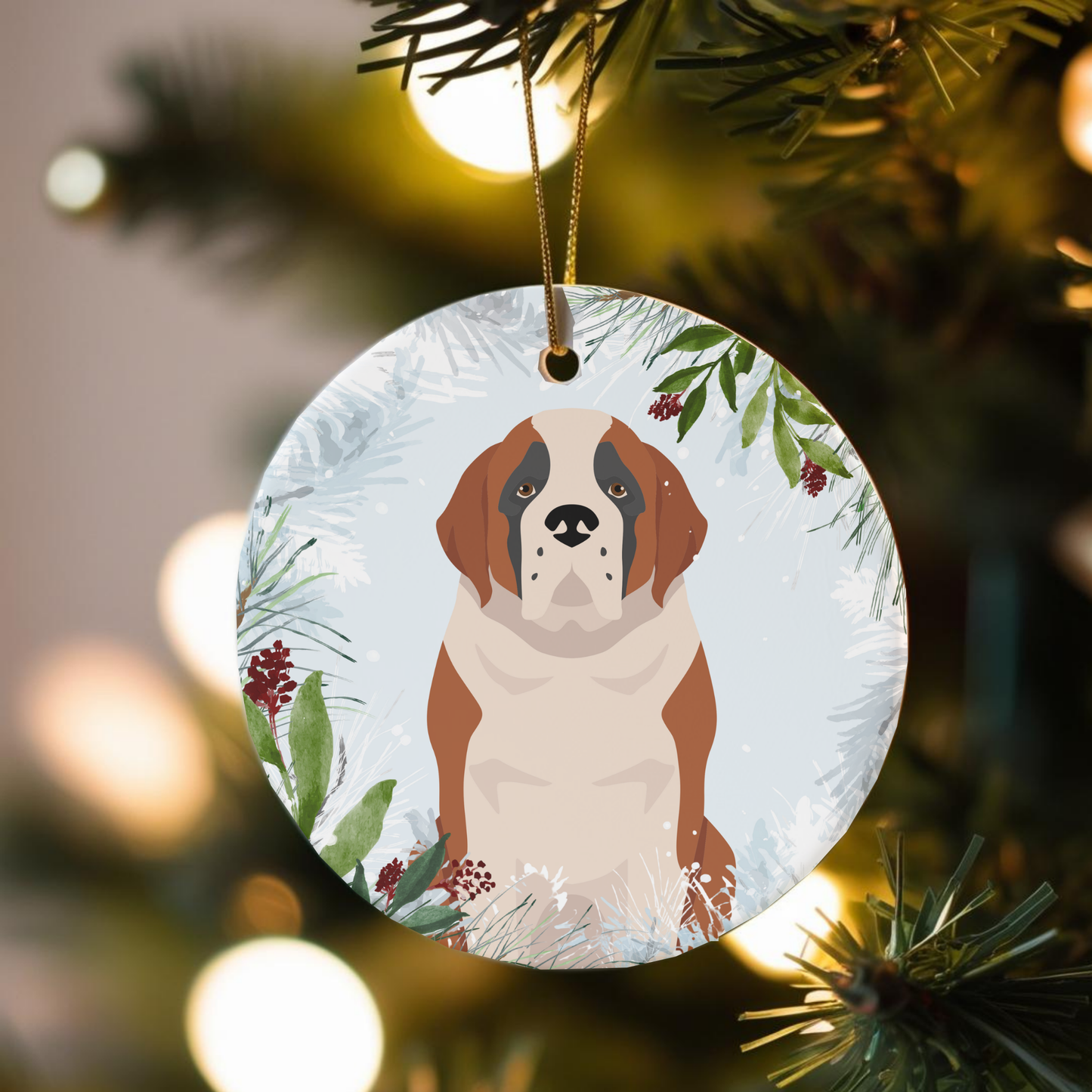 St Bernard Dog Ceramic Christmas Ornament