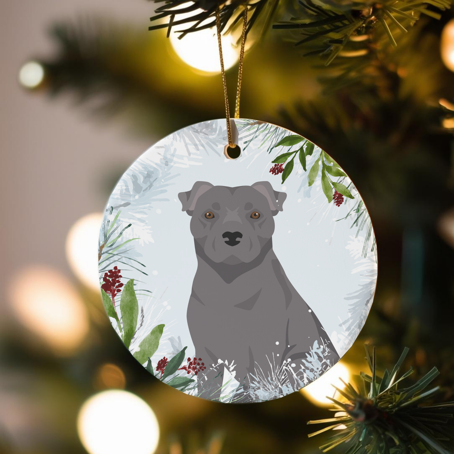 Staffordshire Bull Terrier Dog Ceramic Christmas Ornament