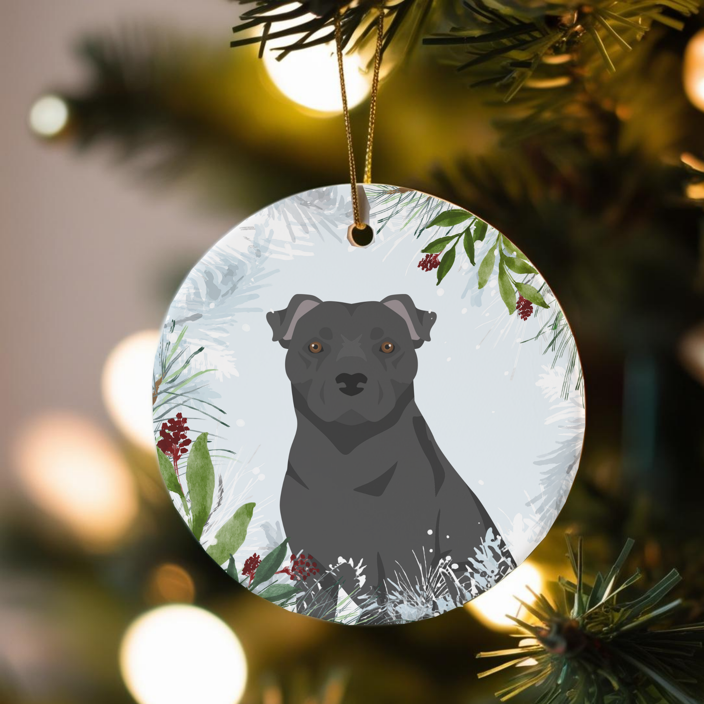 Staffordshire Bull Terrier Dog Ceramic Christmas Ornament