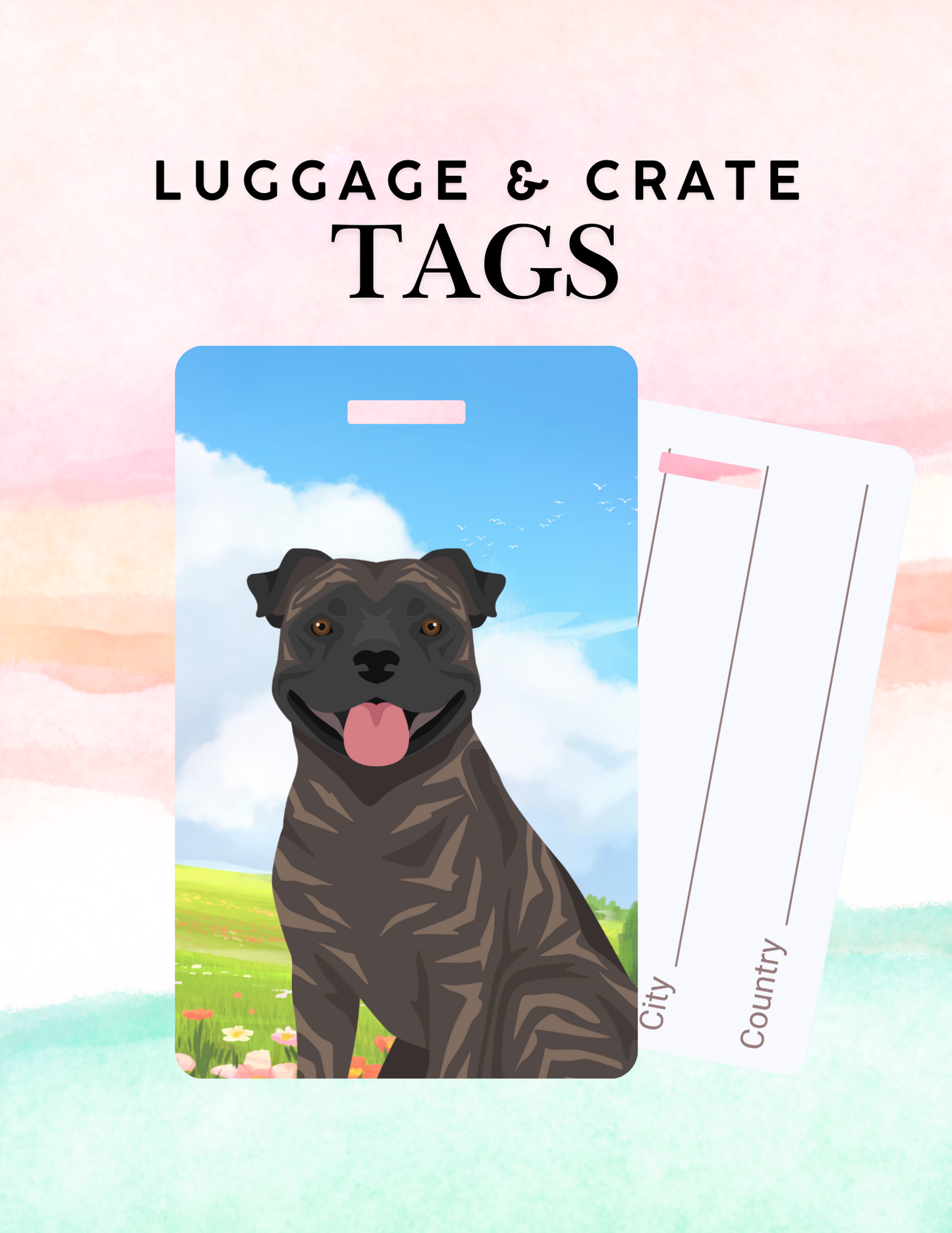 Staffordshire Bull Terrier Dog Metal Luggage/ Crate Tag
