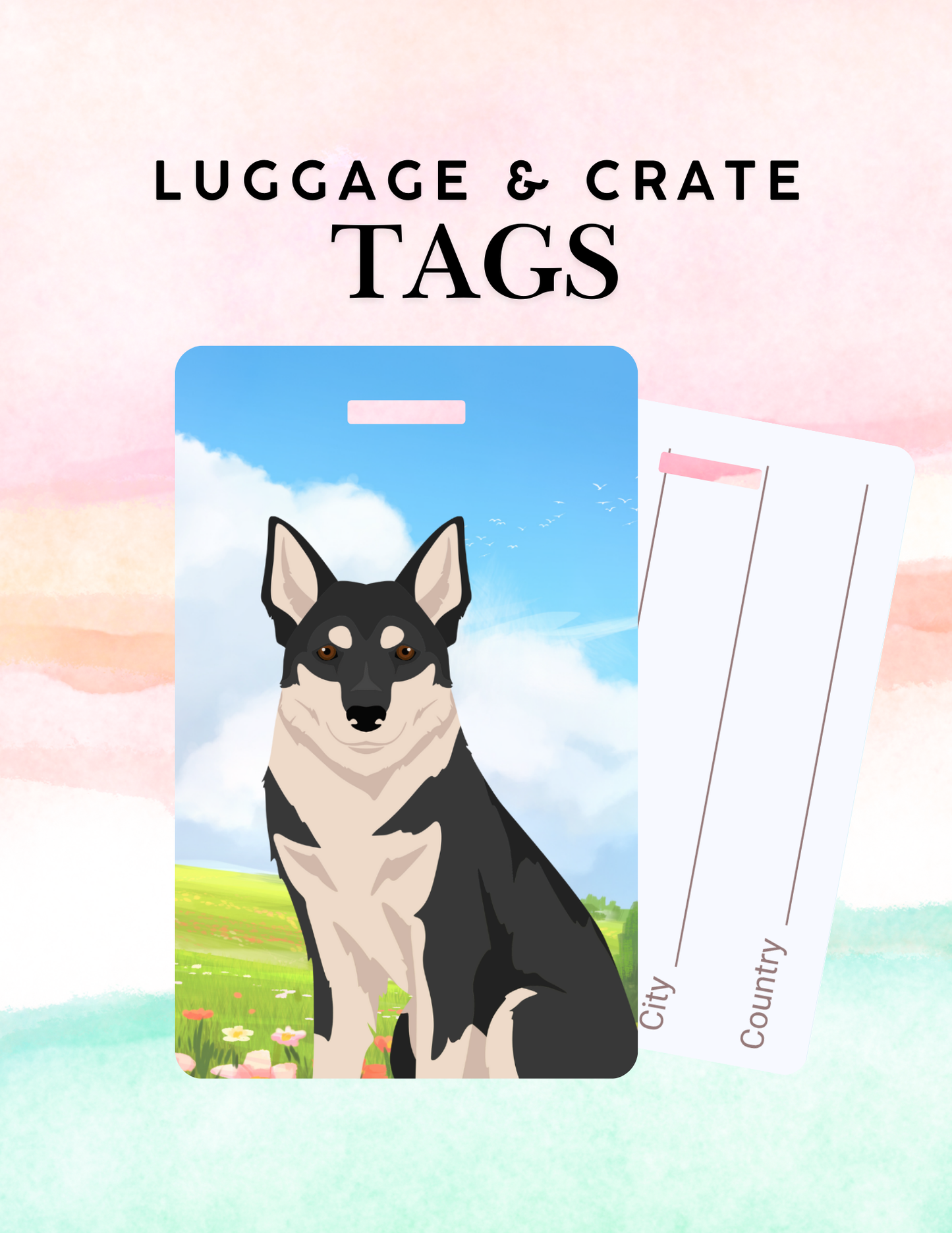 Swedish Elkhound Dog Metal Luggage/ Crate Tag