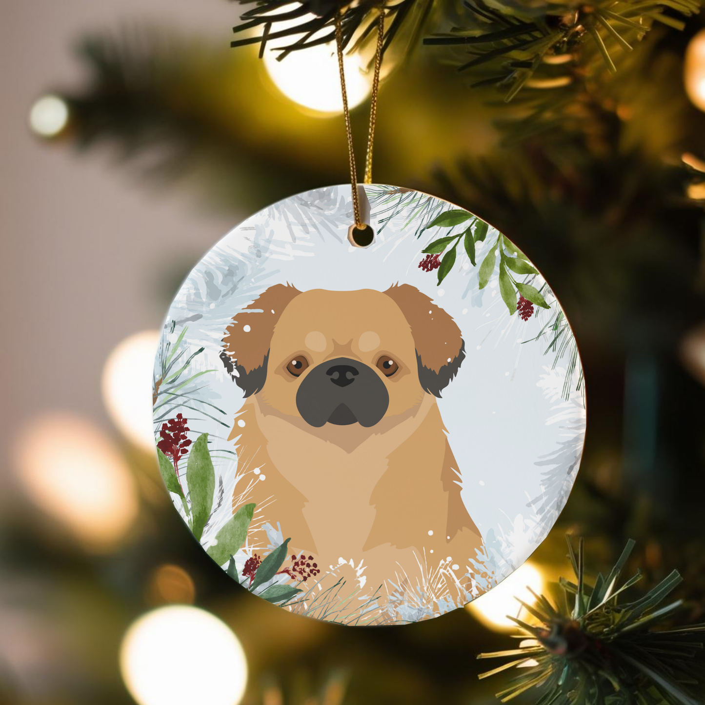 Tibetan Spaniel Dog Ceramic Christmas Ornament