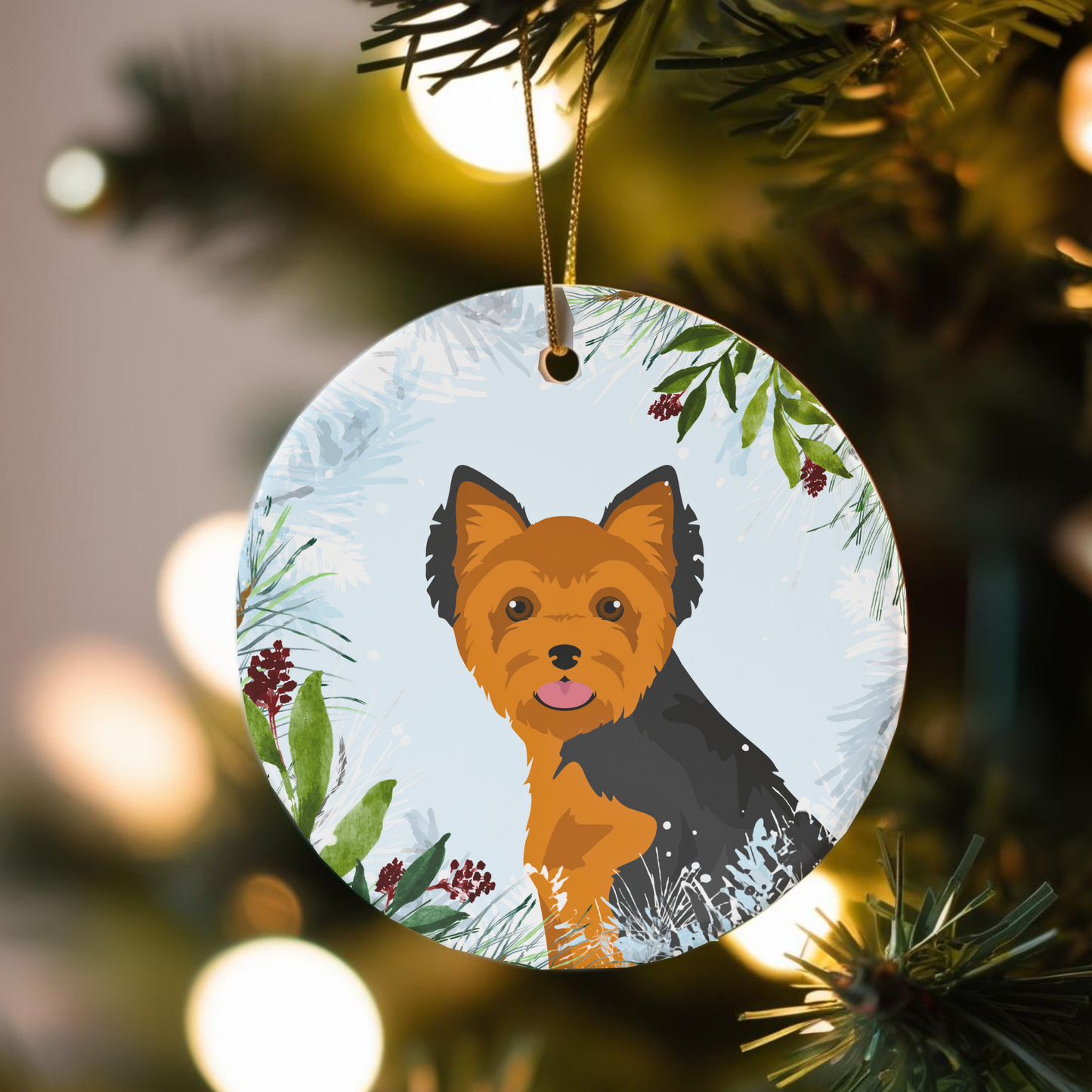 Yorkshire Terrier Dog Ceramic Christmas Ornament