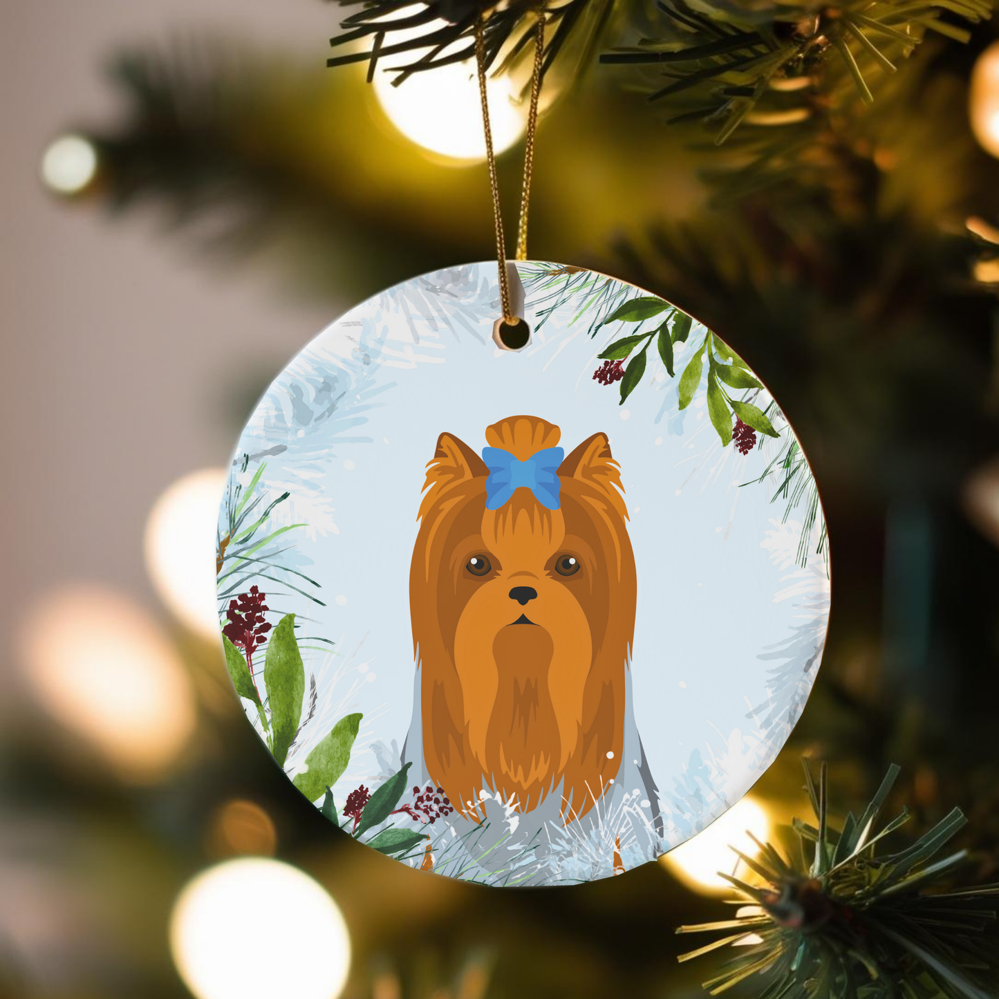 Yorkshire Terrier Dog Ceramic Christmas Ornament